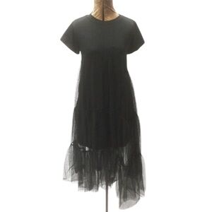 New Asymmetrical Tulle Midi T-Shirt Dress XS 2 4​